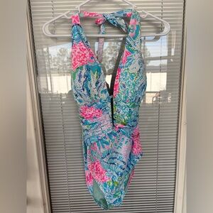 Like New ~ Lilly Pulitzer Lanai Halter Colorful One Piece Swimsuit, Size 10